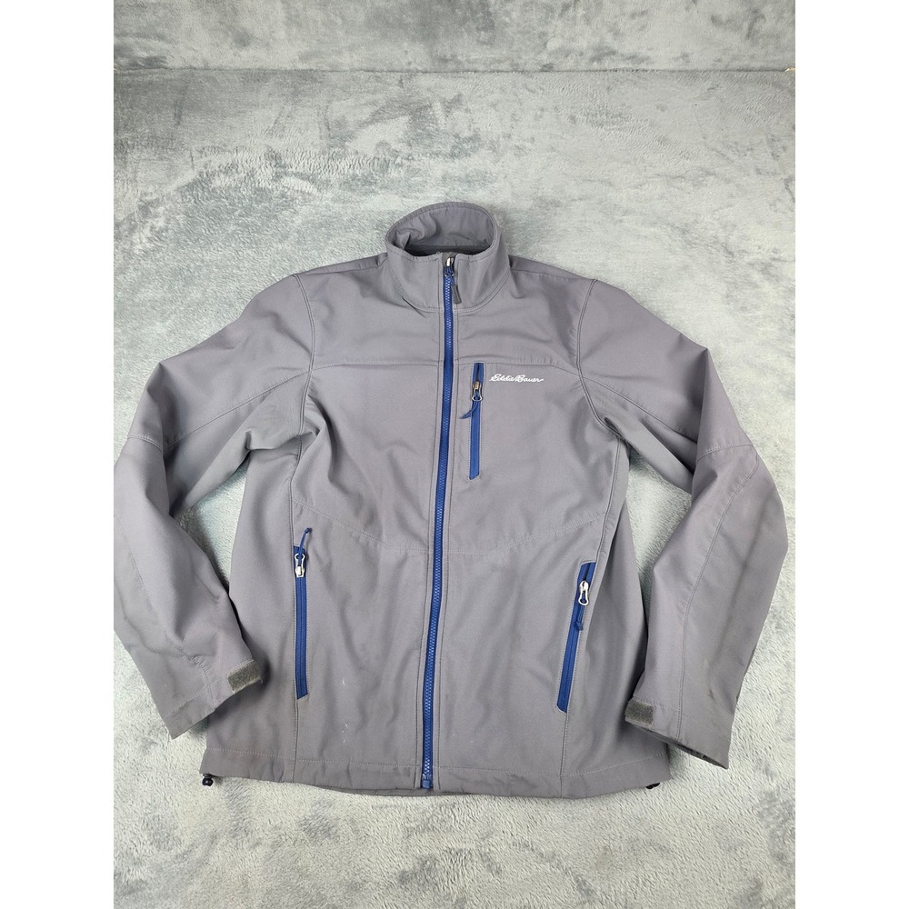 Eddie Bauer Mens Gray Softshell Jacket Fleece Lined Blue Full Zip Size M